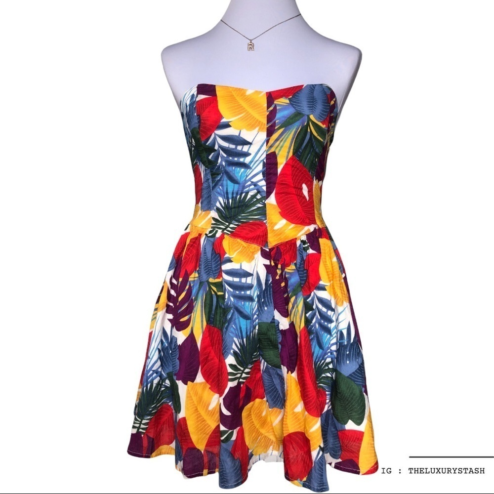 ⚫️ I LOVE H81 Printed Summer floral strapless Dress S​​​​